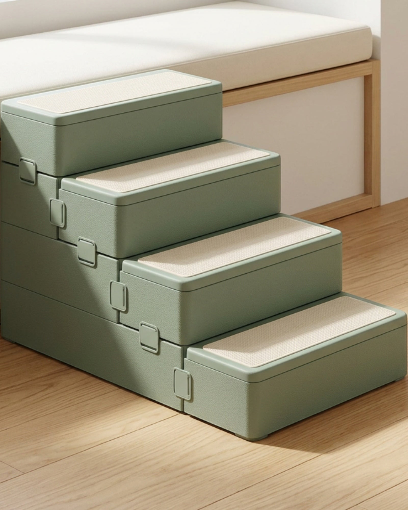 Nwjkx Four Step Modular Pet Stair Sage Cream - Lifestyle view