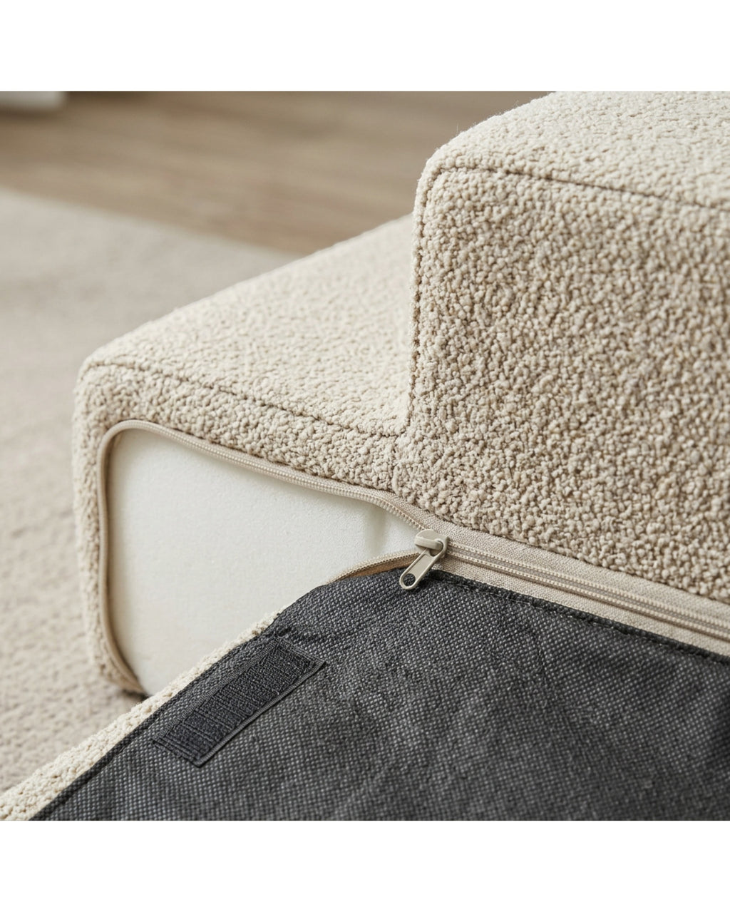 Nwjkx Three Step Low-Rise Foam Pet Stair Boucle Oatmeal - Detail view