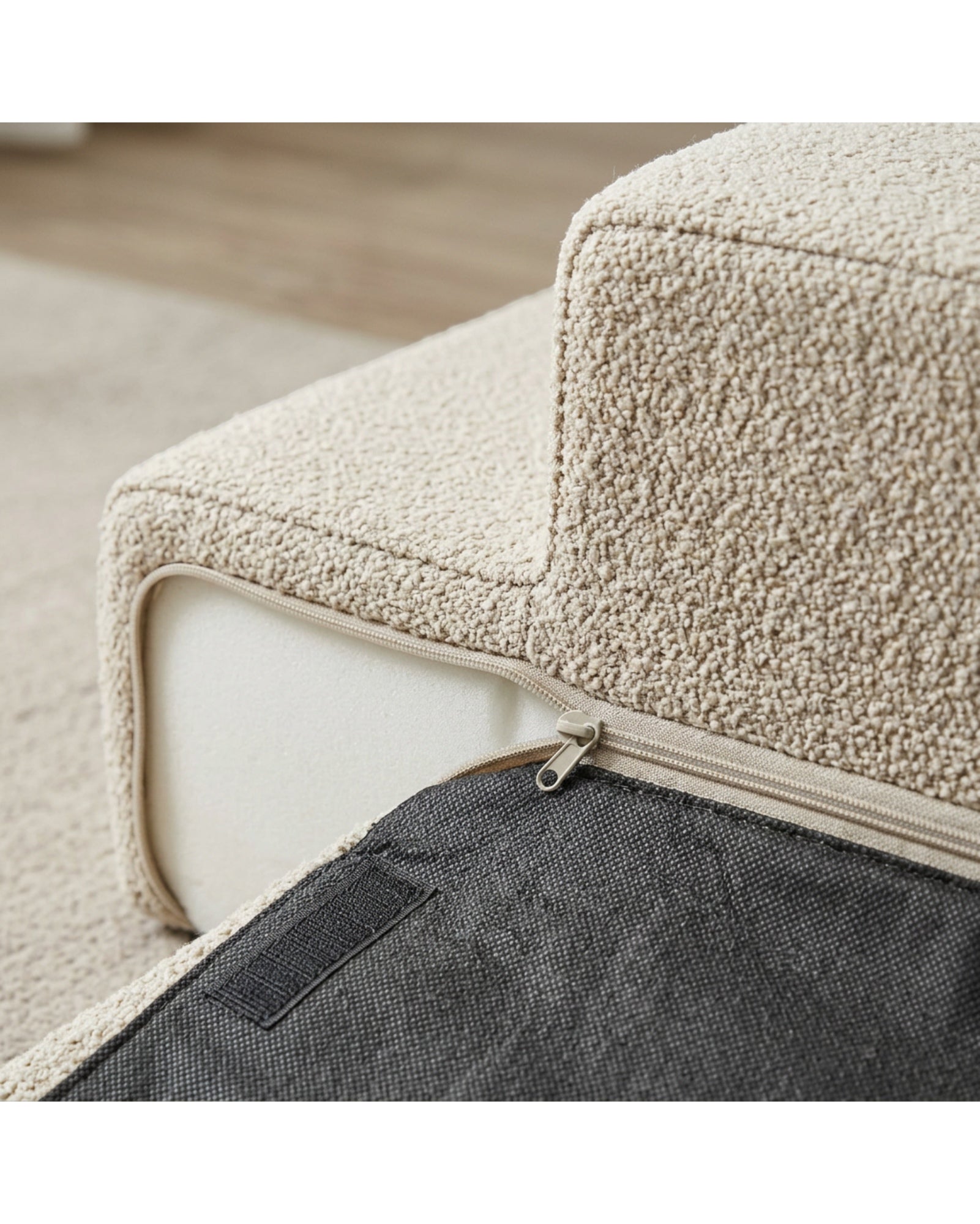 Nwjkx Three Step Low-Rise Foam Pet Stair Boucle Oatmeal - Detail view