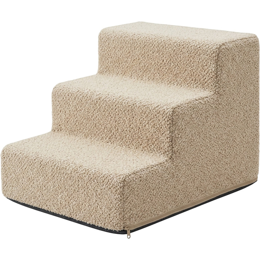Nwjkx Three Step Low-Rise Foam Pet Stair Boucle Oatmeal