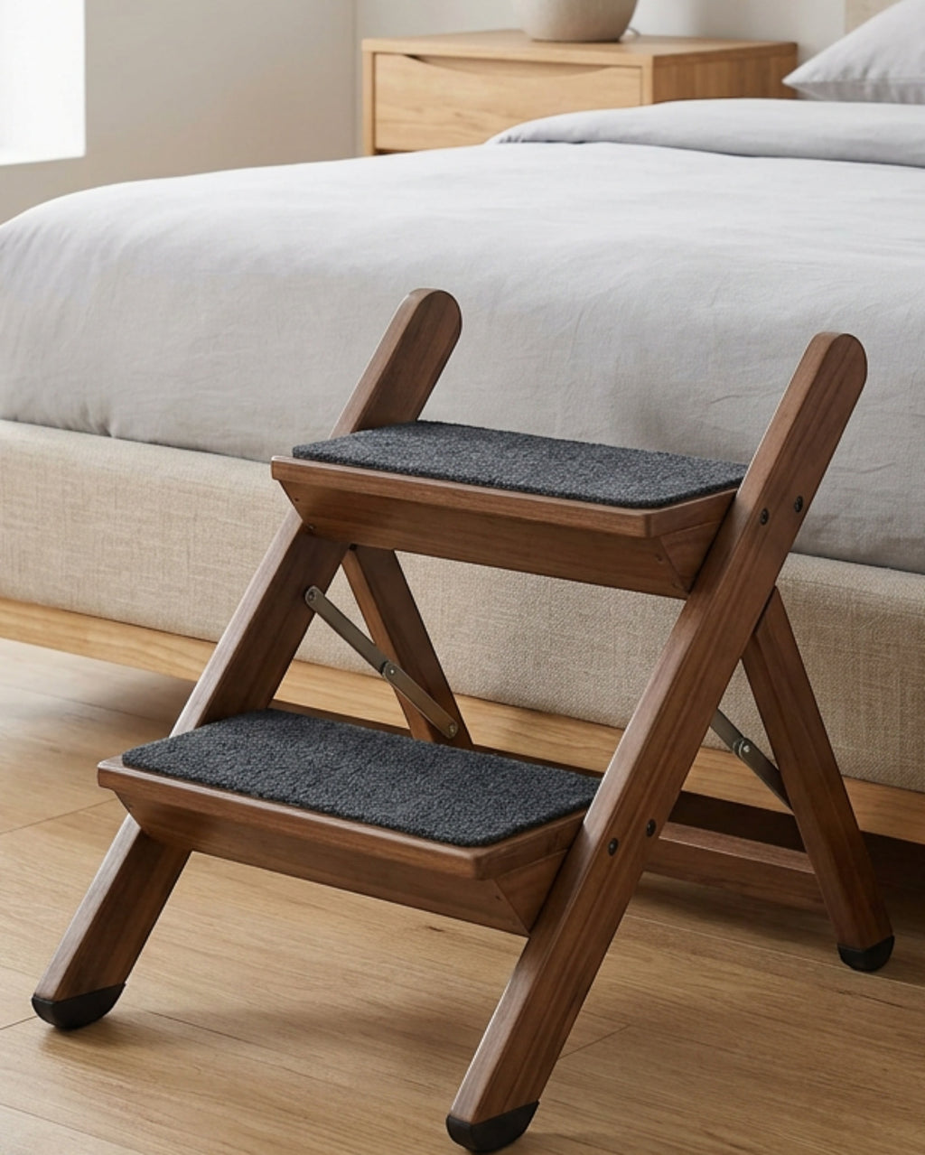 Nwjkx Two Step Fold-Flat Wood Pet Stair Walnut Charcoal - Lifestyle view