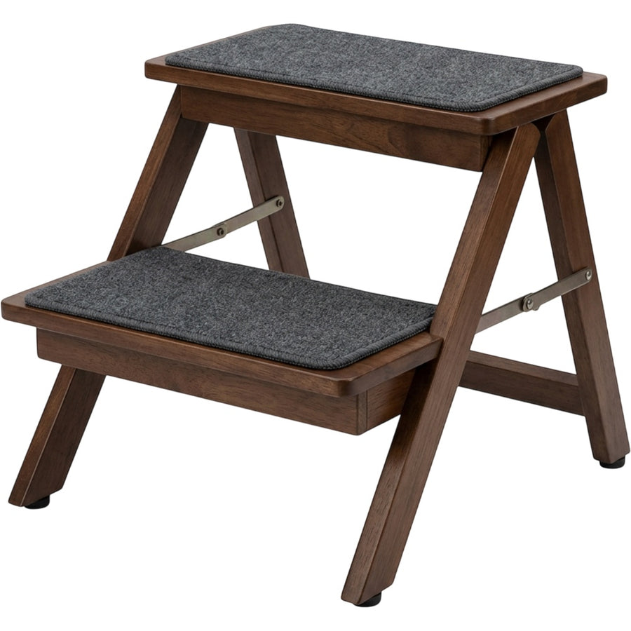 Nwjkx Two Step Fold-Flat Wood Pet Stair Walnut Charcoal
